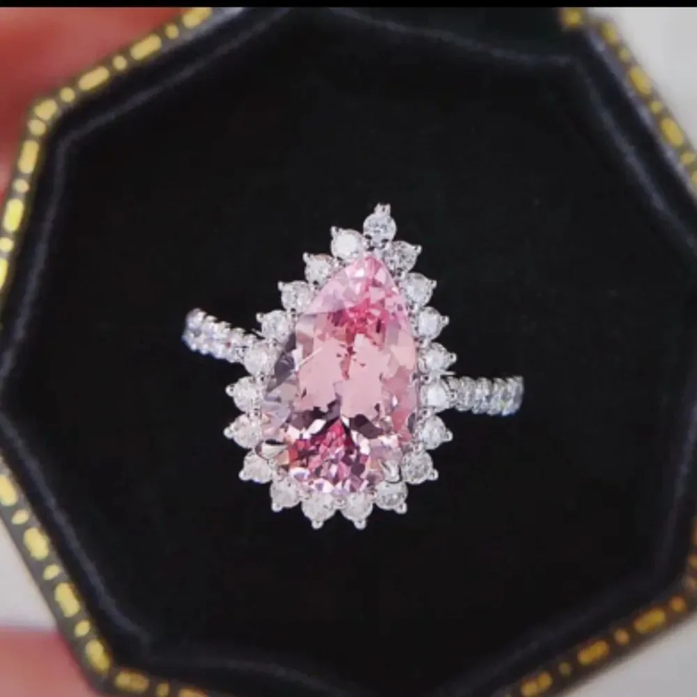 💍 Elegant Princess Engagement Rings For Bride Jewelry Romantic Pink Crystal